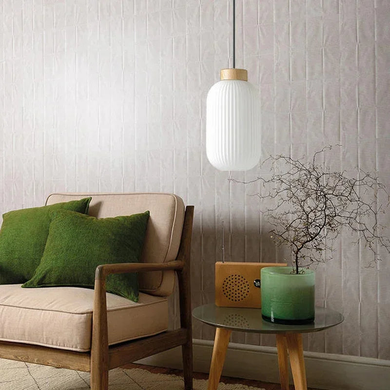 Japanese Wabi Sabi Style White Glass Lamp for Home Decoration Kitchen Bedroom Dining Room Pendant Light