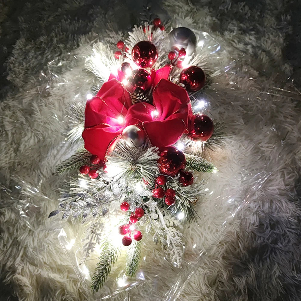 Christmas Swag Wreath Pendants Ornament Christmas Wreath without/with Light Home Door Window Decoration Party Supplies