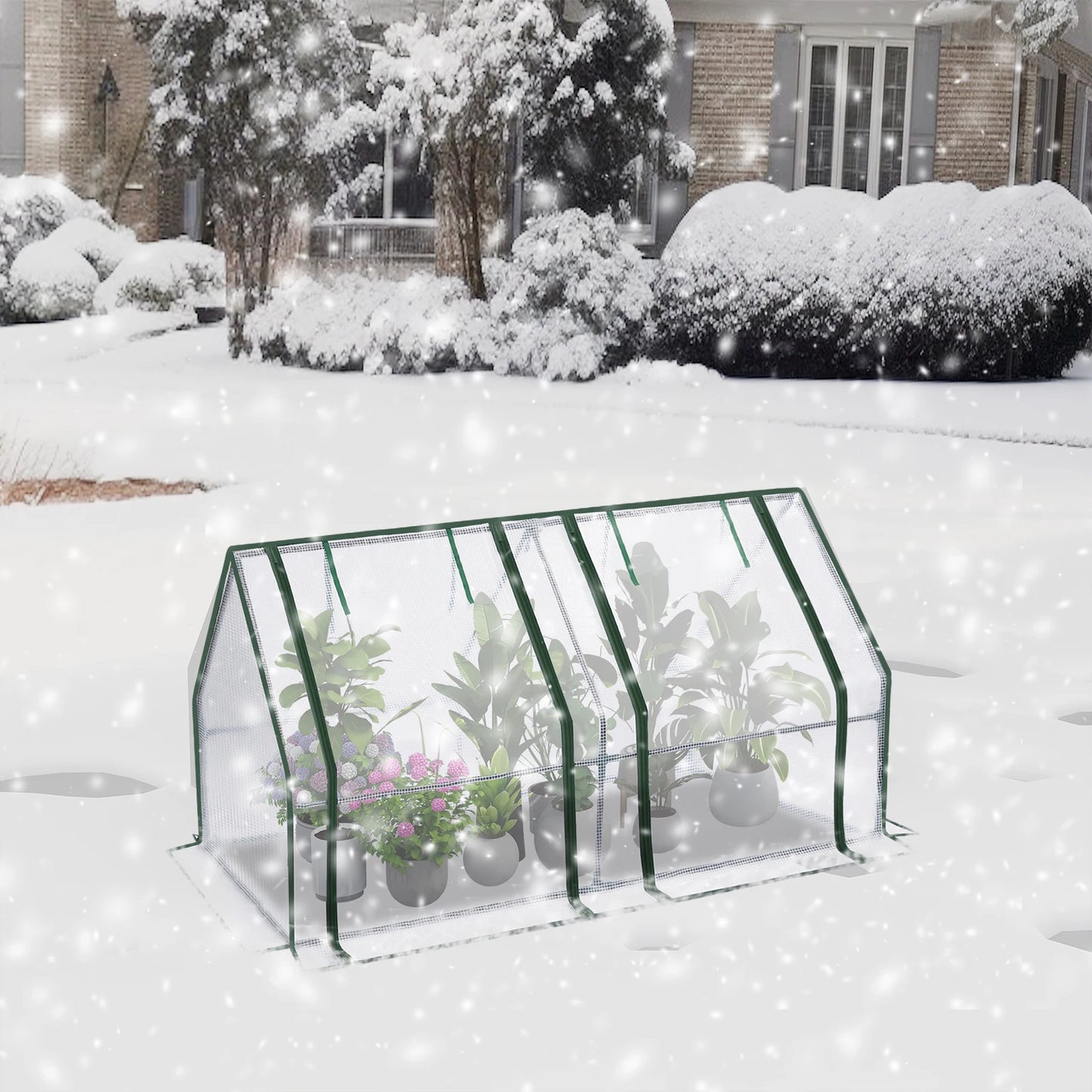 Foil Garden Greenhouse Cold Frame with Roll-Up Doors 4 Pegs Reinforced PE Tarpaulin Warm House for Plants Flowers Tomato Outdoor