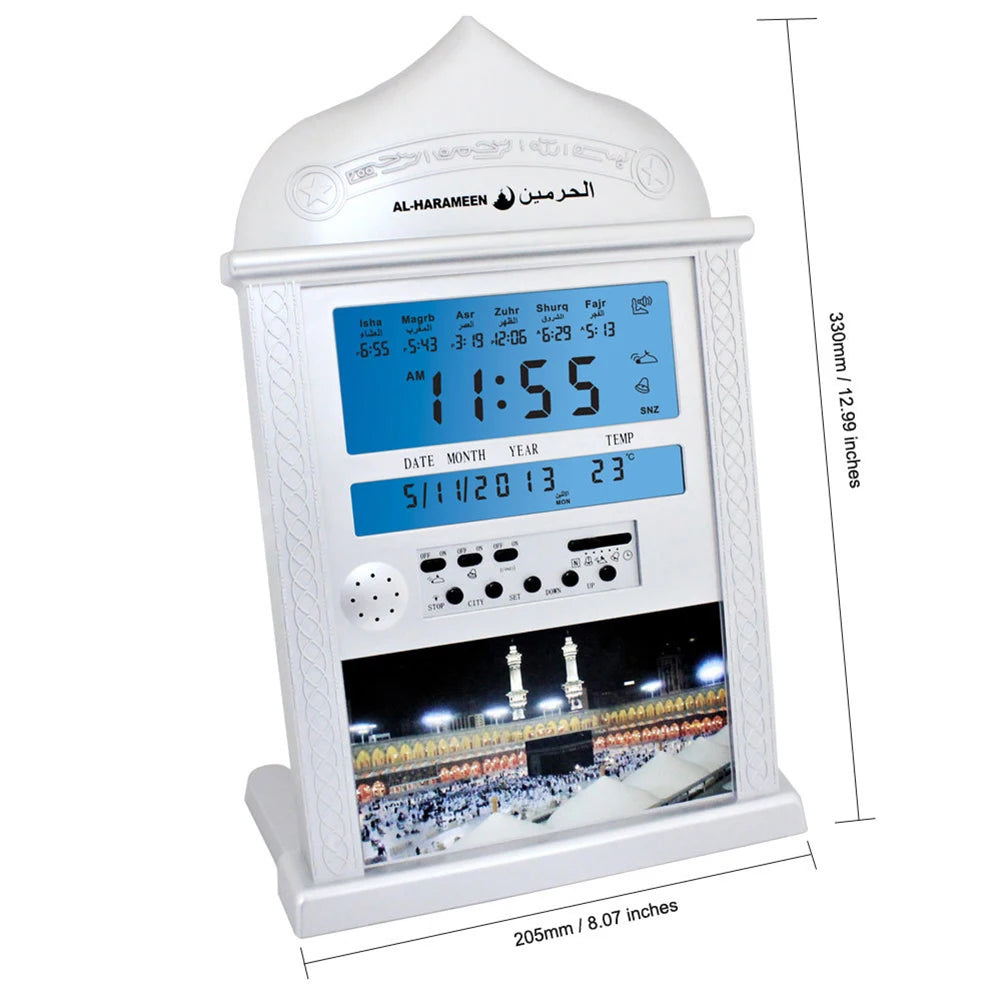 Azan Calendar Muslim Prayer Wall Clock Alarm with LCD Display Home Decor(No Battery)