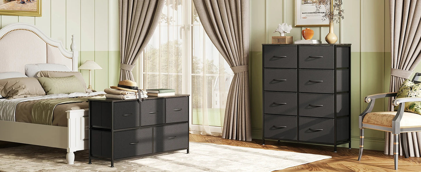 Chest of Drawers,5 Fabric Drawers Cabinet with Easy Pull Handle,Wood Top and Sturdy Steel Frame for Bedroom,Living Room