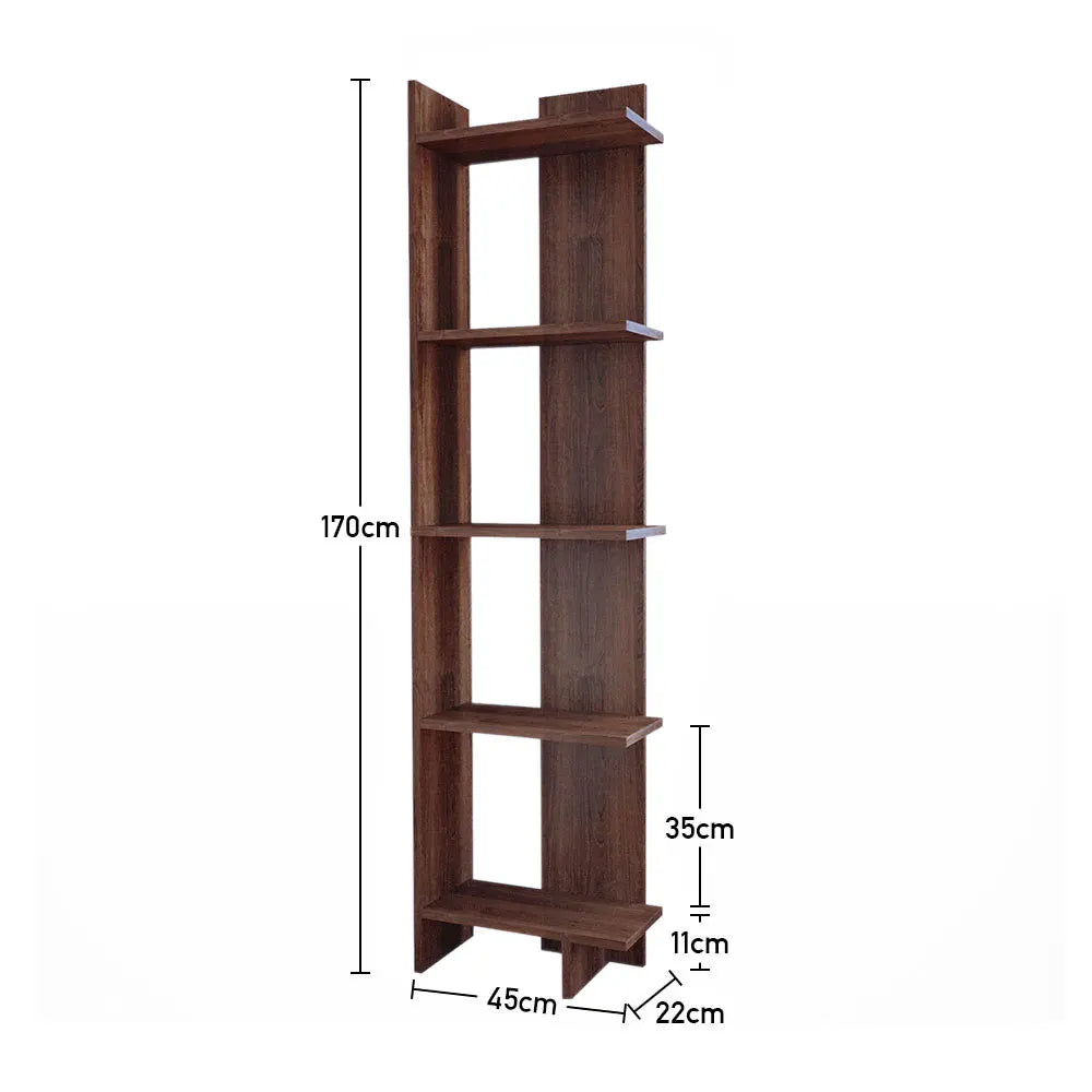 5 Tier Corner Storage Bookshelf Shelving Unit, Walnut