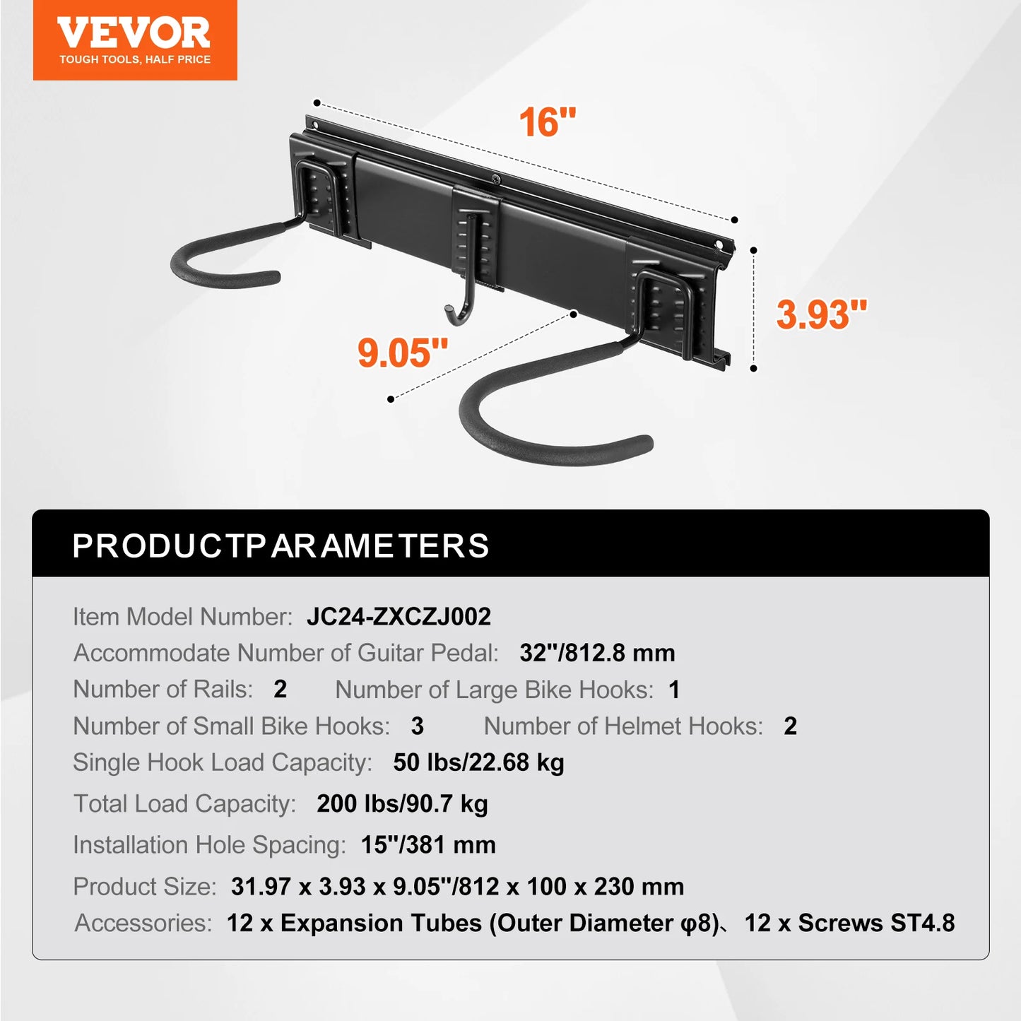 VEVOR Bike Storage Rack Wall Mount Bike Storage Hanger with 2 Helmets Hooks Adjustable Holder for 4 Bikes Home Garage Organizer