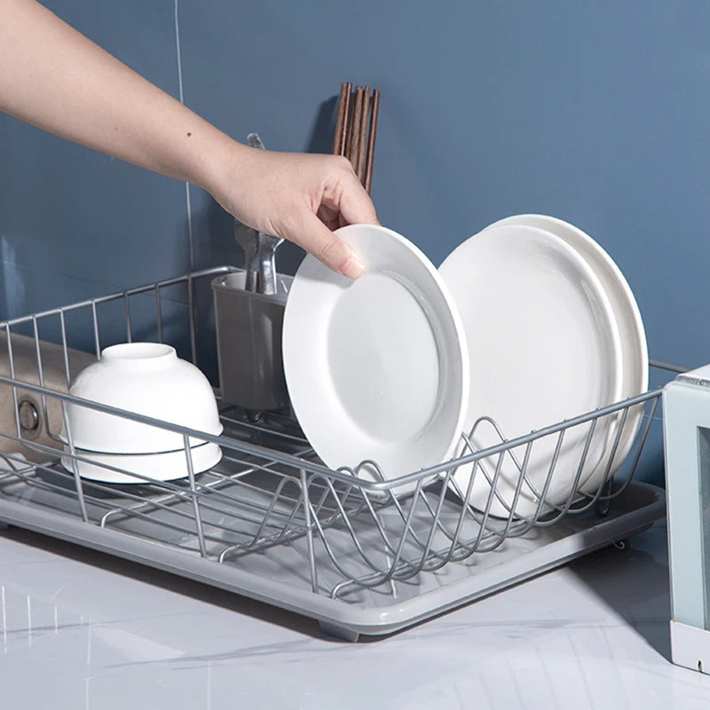 Large Dish Drying Rack Drainer Kitchen Sink Plate Draining Tray Cutlery Holder