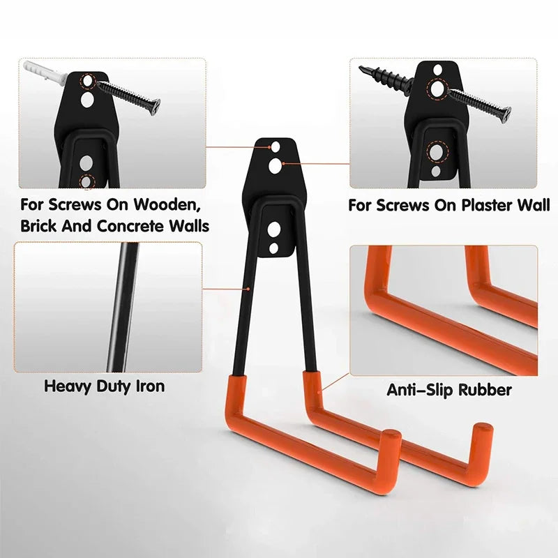 Heavy Duty Metal Hooks Wall Mounted Garage Organizer Hooks Bicycle Hooks Wall Mounted Non-Slip Storage Hooks Garden Storage Tool