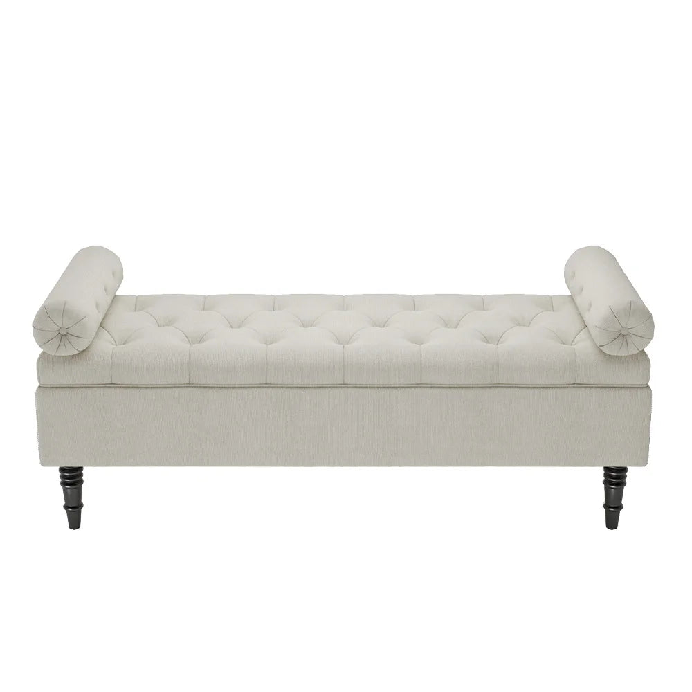 Beige Flip Top Storage Bench with Side Arms for Entryways Bedrooms Laundry rooms