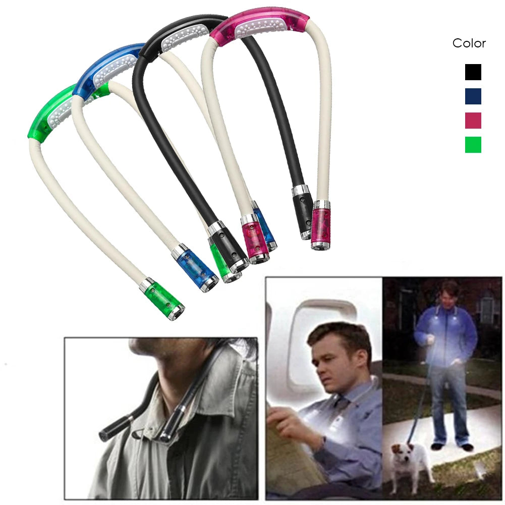 4LED Neck Reading Light Flexible Hug Neck Lamp Torch 2xAAA Batteries Book Lights 4 Modes Camping Lamp Flashlight Headlight