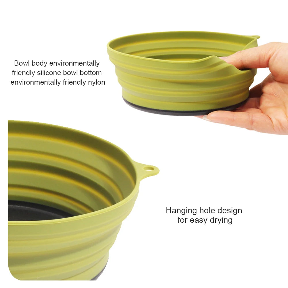 Portable Folding Pot Lunch Box Camping Pot Set with 2 Foldable Bowls Silicone Cooking Food Container Outdoor Camping Tableware