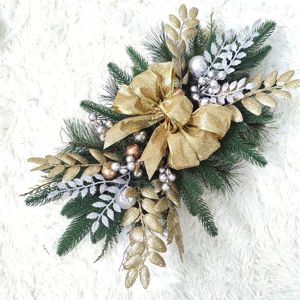 Christmas Swag Wreath Pendants Ornament Christmas Wreath without/with Light Home Door Window Decoration Party Supplies