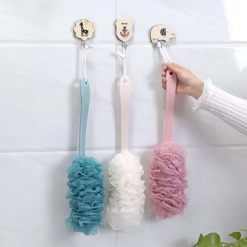 New Body Bath Shower Scrubber Brushes Long Handle Hanging Soft Mesh Back Sponges Bathroom Shower Brush Body Cleaning Accessories