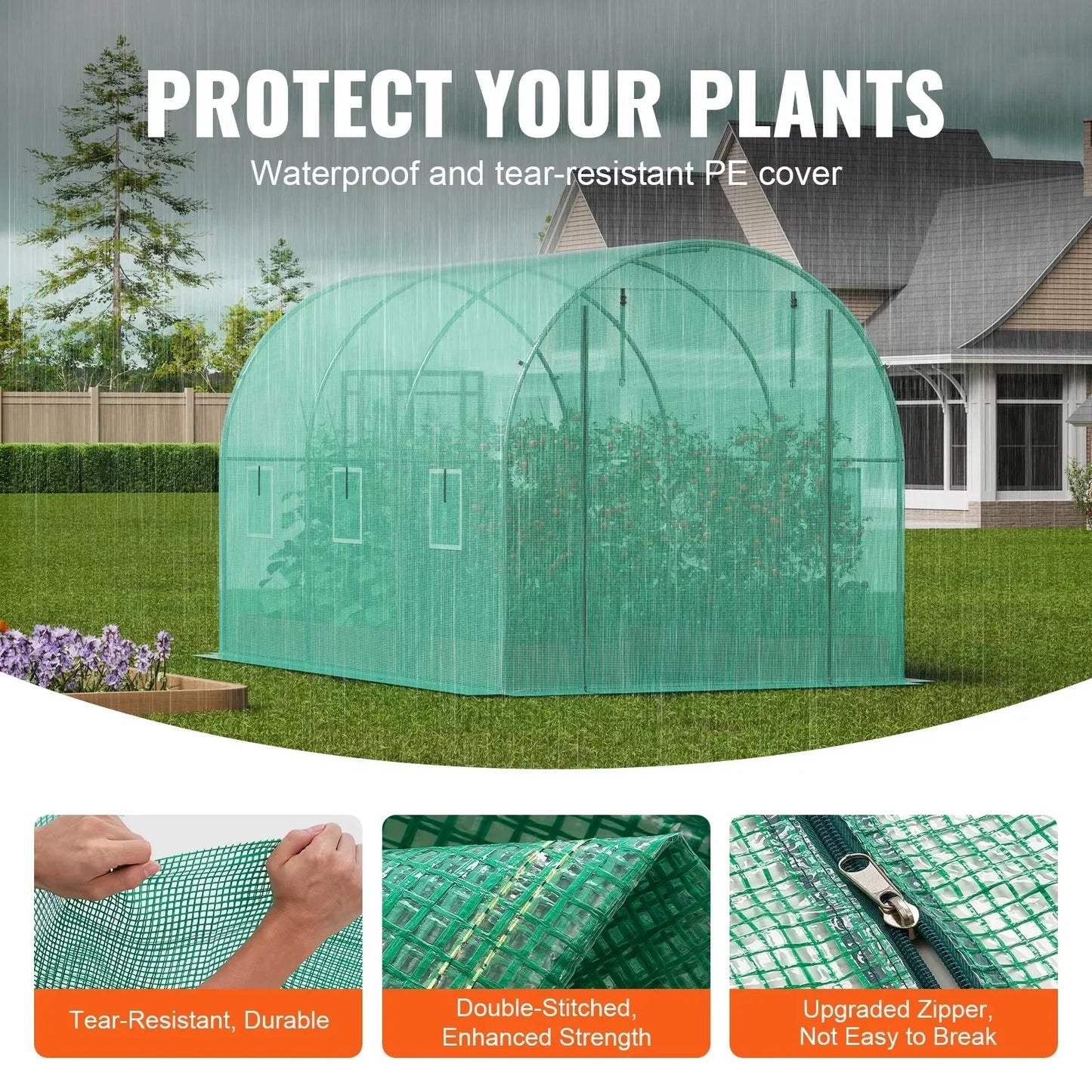 VEVOR Walk-in Tunnel Greenhouse Hoop House Greenhouse Tunnel Plant Hot House with Steel Frame Green PE Cover Roll-up Zipper Door