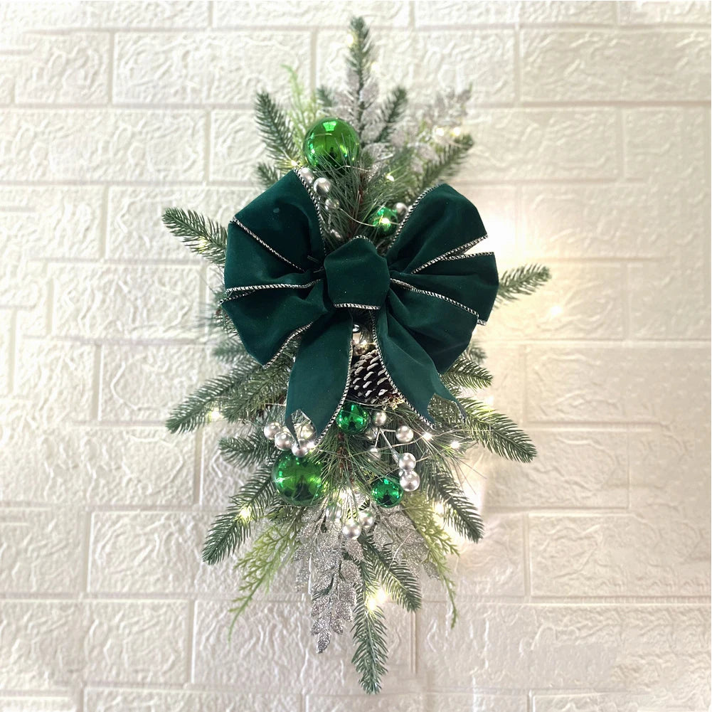 Christmas Swag Wreath Pendants Ornament Christmas Wreath without/with Light Home Door Window Decoration Party Supplies