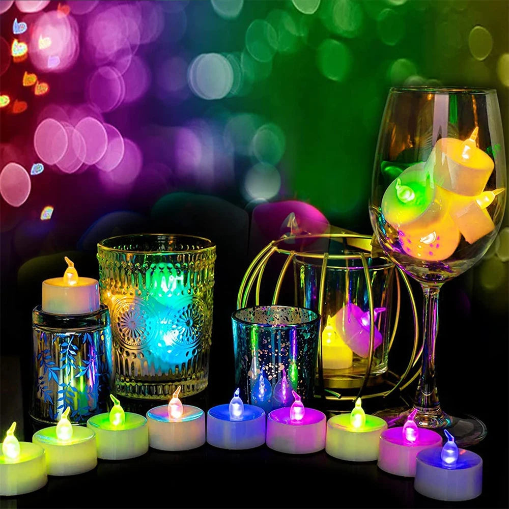 12 X LED Colour Changing Flickering Mood Tea Lights Flameless Battery Operated