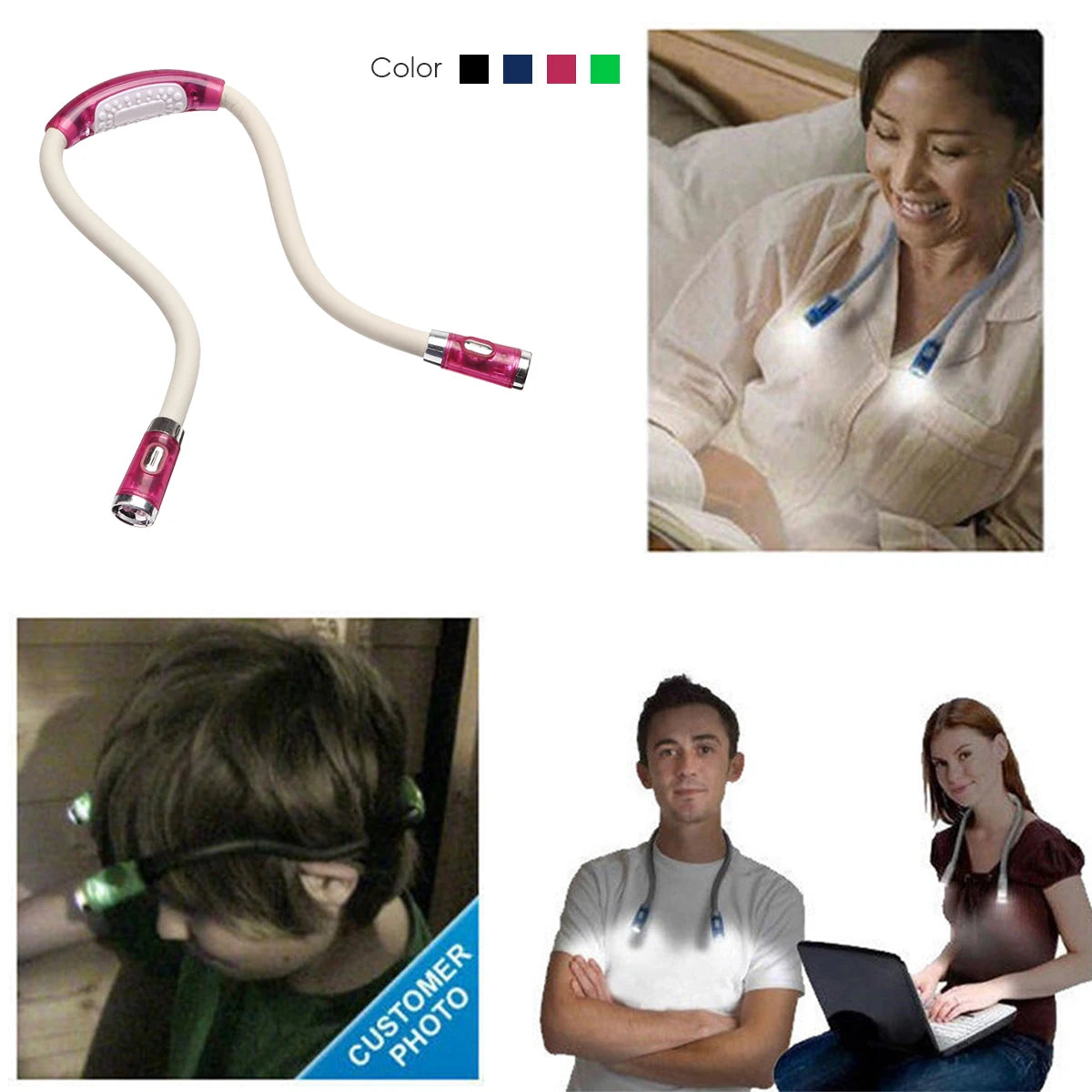 4LED Neck Reading Light Flexible Hug Neck Lamp Torch 2xAAA Batteries Book Lights 4 Modes Camping Lamp Flashlight Headlight