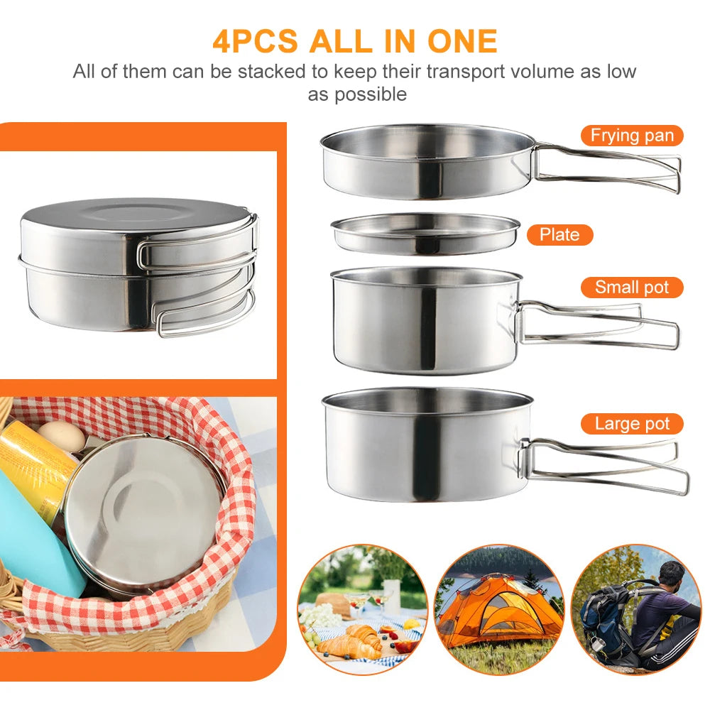 Outdoor Stainless-Steel Camping Cookware Set Camping Bowl Outdoor Bowl Pot Set Hiking Backpacking Cooking Picnic Cooking Tool