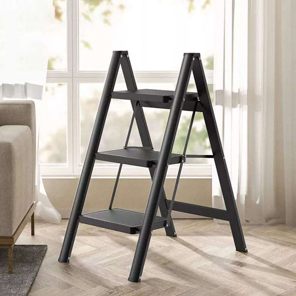 Portable Multifunctional Folding Ladder 3 Step Foldable Step Stool Anti-slip Wide Pedal Ladders Storage Shelf Flower Pot Stand