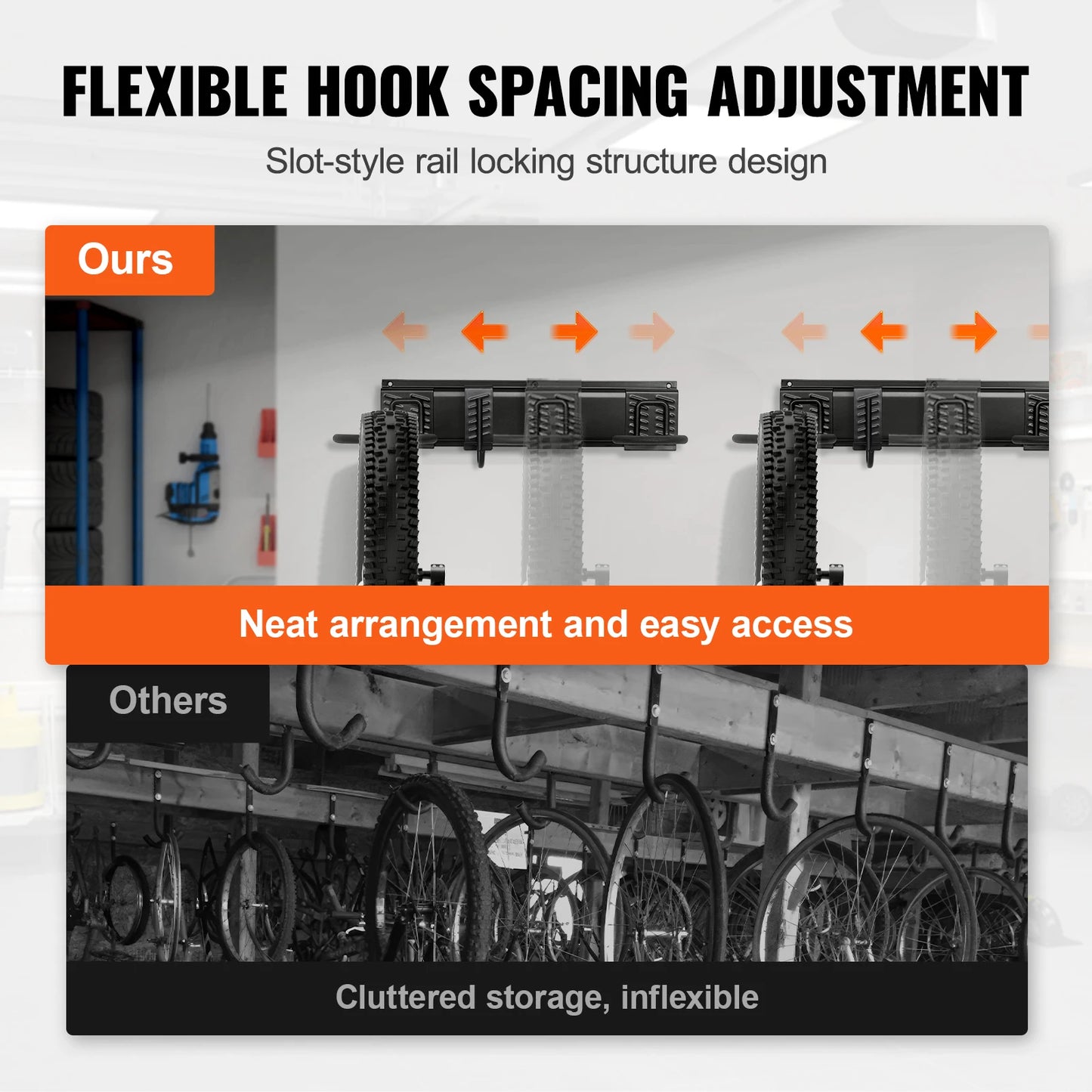 VEVOR Bike Storage Rack Wall Mount Bike Storage Hanger with 2 Helmets Hooks Adjustable Holder for 4 Bikes Home Garage Organizer