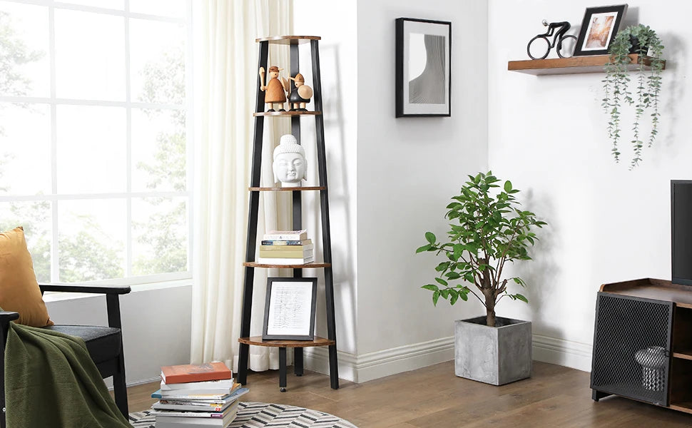 VASAGLE Corner Shelf Unit, 5-Tier Corner Shelf, Ladder Shelf for Living Room, Bookshelf or Plant Stand