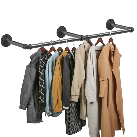 70.8 Inch Industrial Pipe Clothing Rack Wall Mounted Clothes Rail Garment Hanging Bar Rod Display Rack Closet Storage