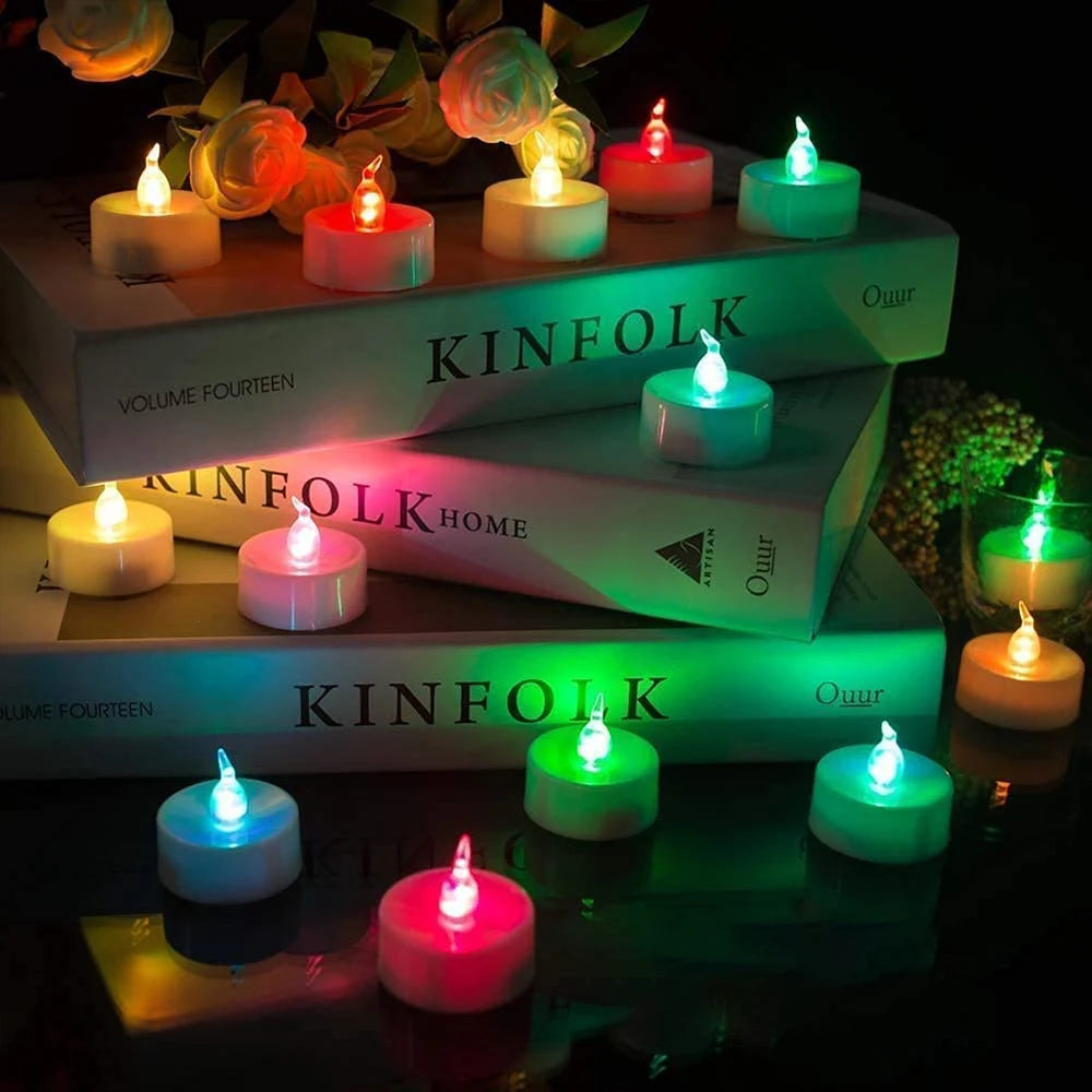 12 X LED Colour Changing Flickering Mood Tea Lights Flameless Battery Operated