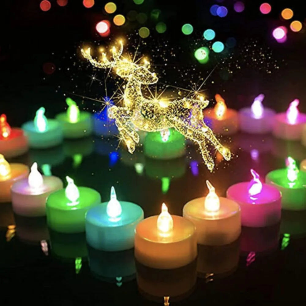12 X LED Colour Changing Flickering Mood Tea Lights Flameless Battery Operated