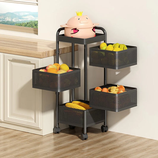 Multi-functional Storage Rack Vegetable Basket Removable Rotating Kitchen Shelving Shelf Trolley Furniture Home