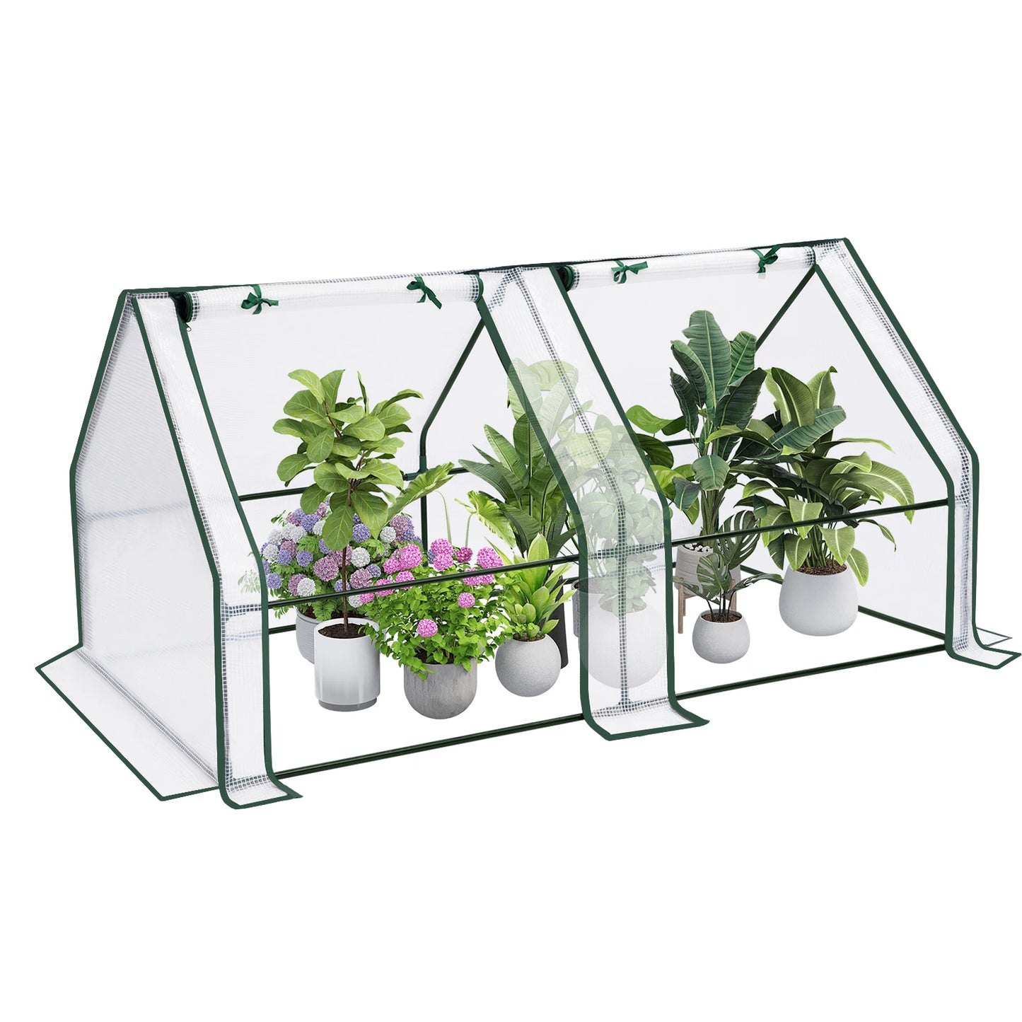 Foil Garden Greenhouse Cold Frame with Roll-Up Doors 4 Pegs Reinforced PE Tarpaulin Warm House for Plants Flowers Tomato Outdoor