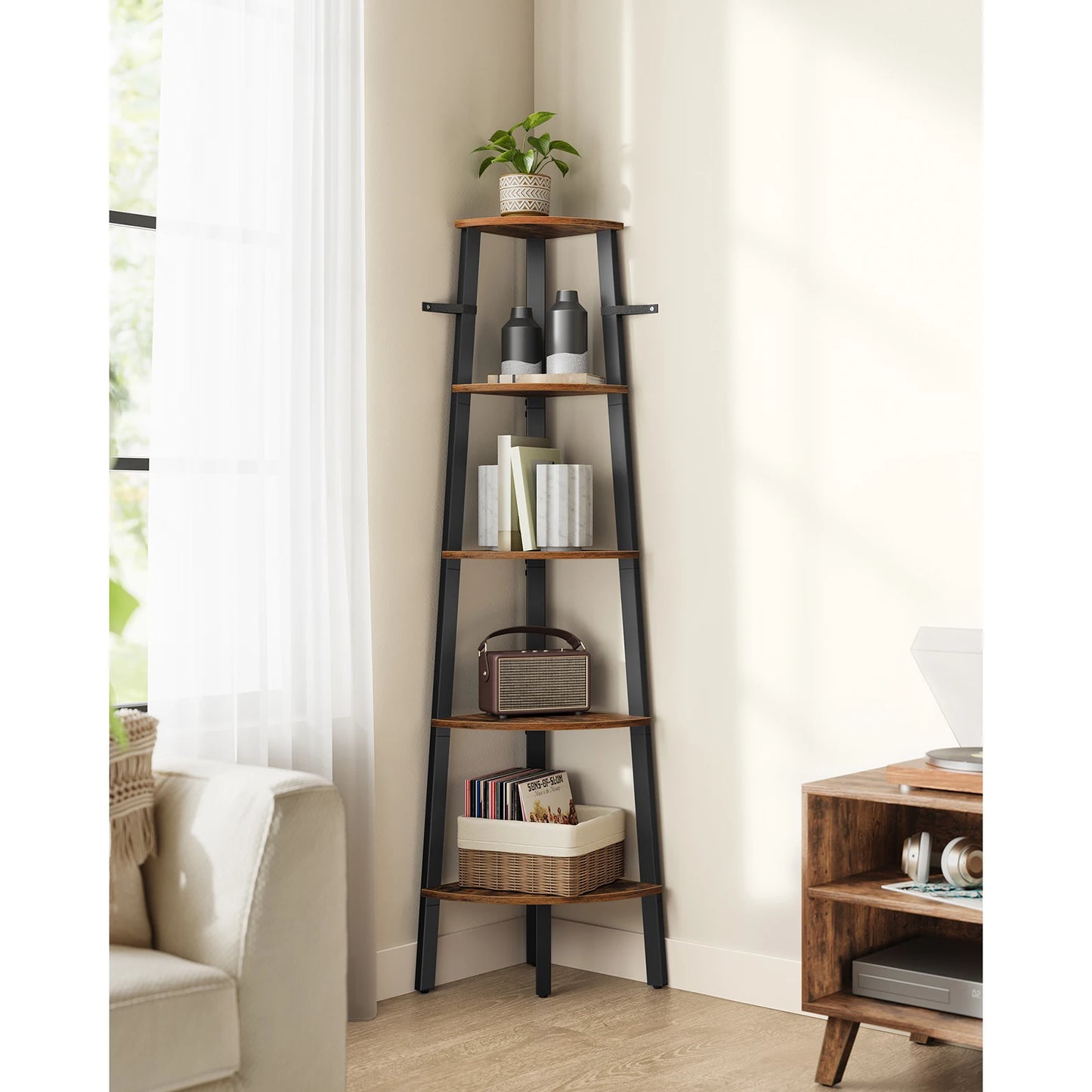 VASAGLE Corner Shelf Unit, 5-Tier Corner Shelf, Ladder Shelf for Living Room, Bookshelf or Plant Stand