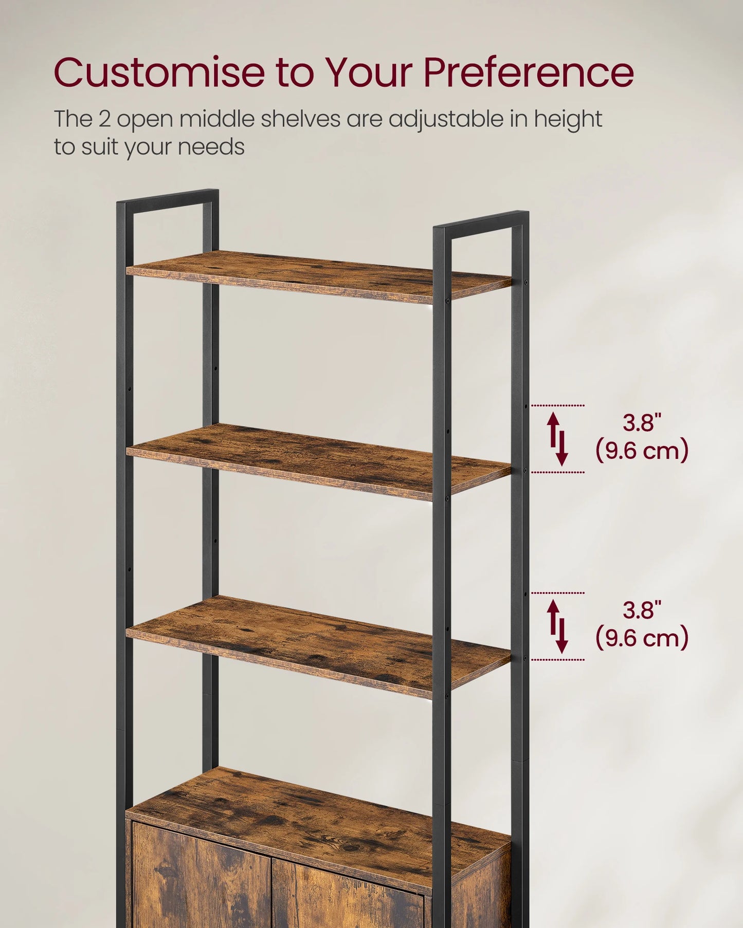 VASAGLE 6-Tier Bookcase, Tall Bookshelf with Door, Metal Frame, Adjustable Shelves, 24 x 60 x 159.5 cm