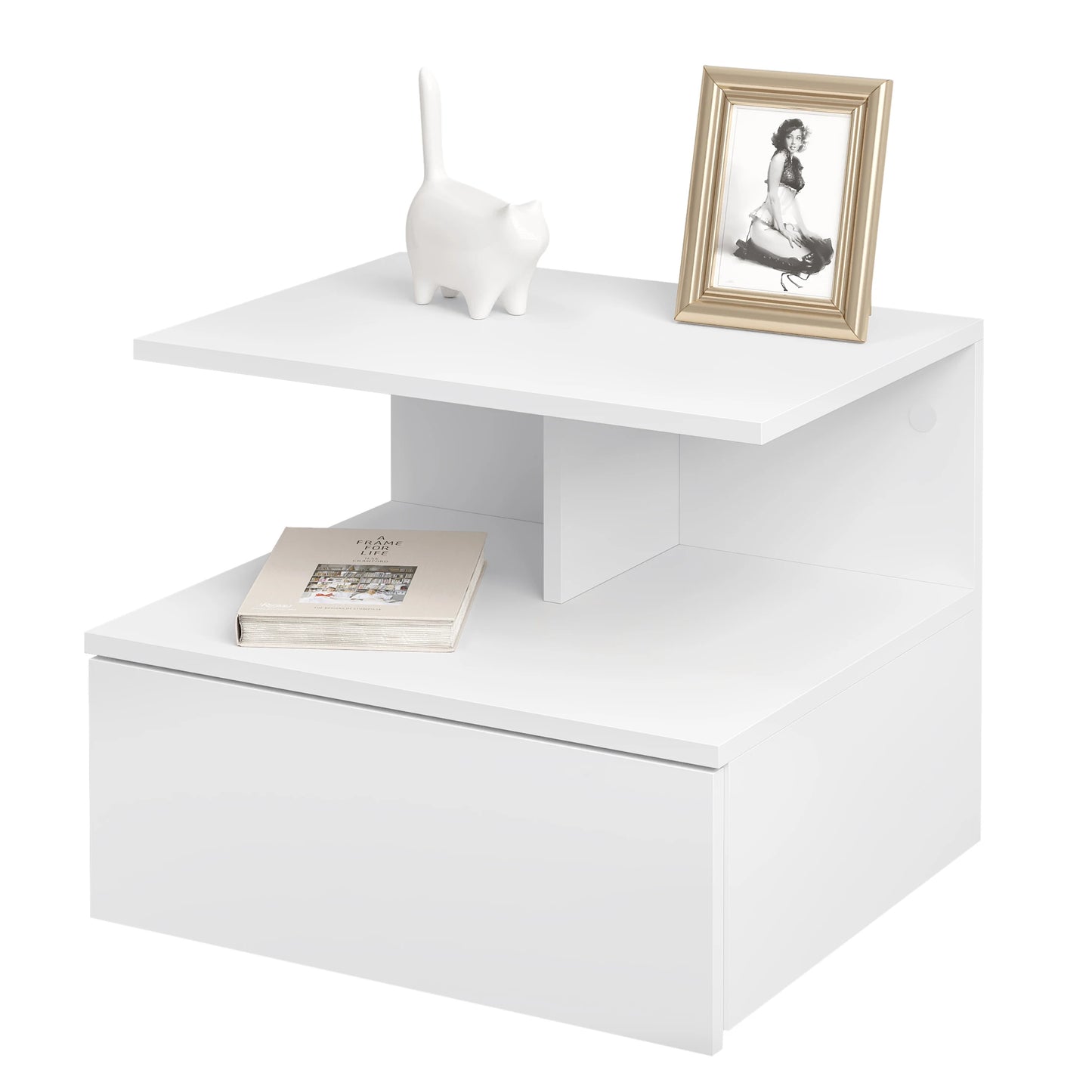 Modern Wooden White/Black Hanging Bedside Table Wall Shelf 40x35x31cm Nightstand with Drawer for Bedroom Home