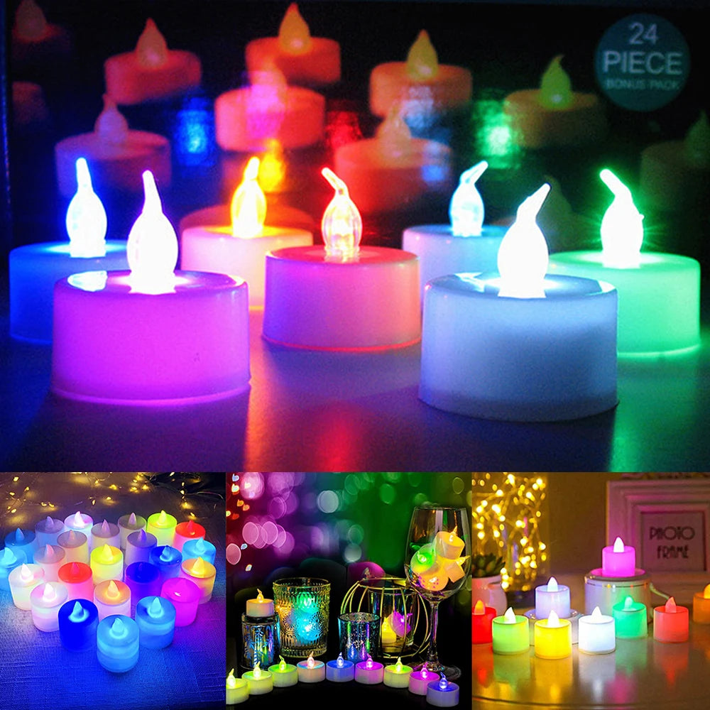 12 X LED Colour Changing Flickering Mood Tea Lights Flameless Battery Operated