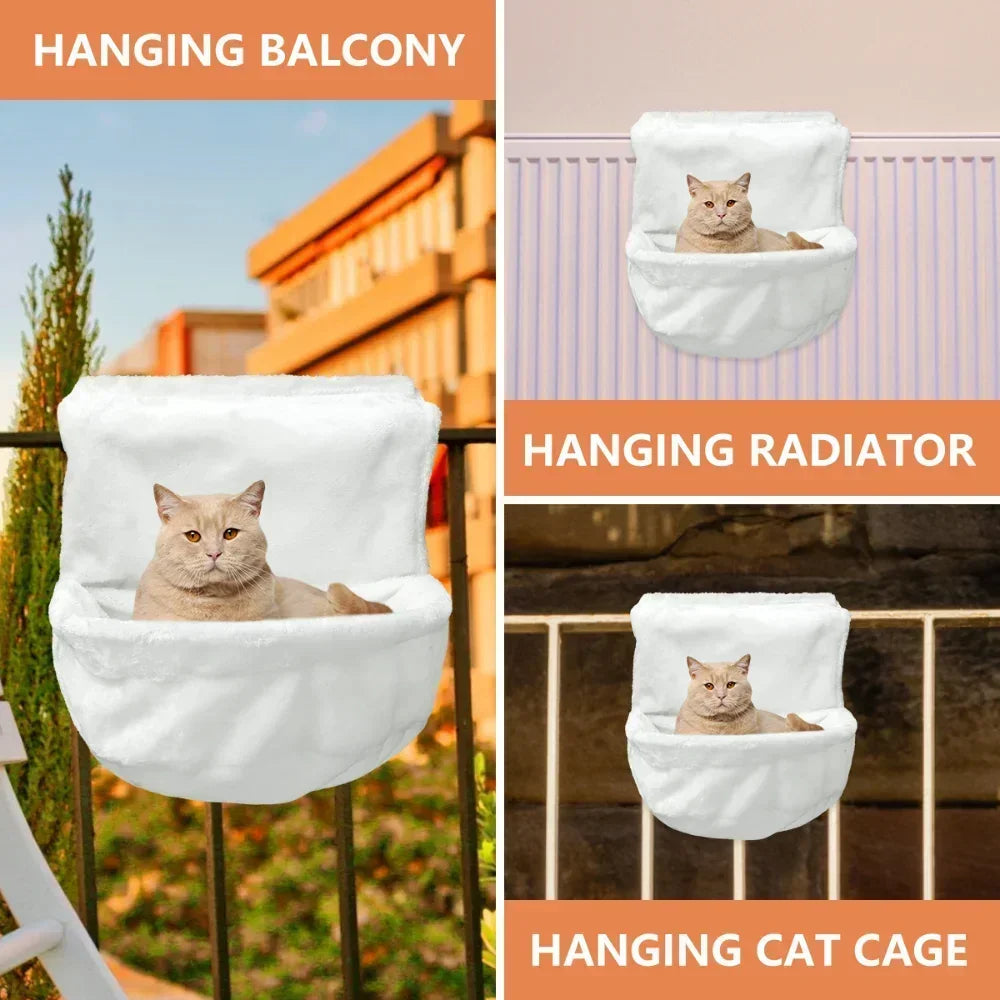 Cat Radiator Bed, Hammock Hanging Pet Bed,Heated Calming Fluffy Cradle for Pet,Cat Shelf Warm Cozy Plush Nap Mat with Wire Frame