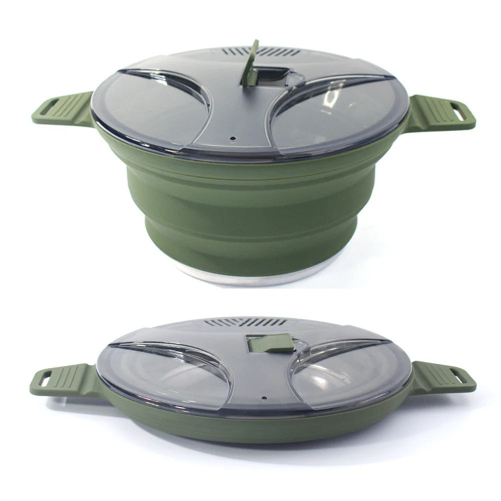 Portable Folding Pot Lunch Box Camping Pot Set with 2 Foldable Bowls Silicone Cooking Food Container Outdoor Camping Tableware