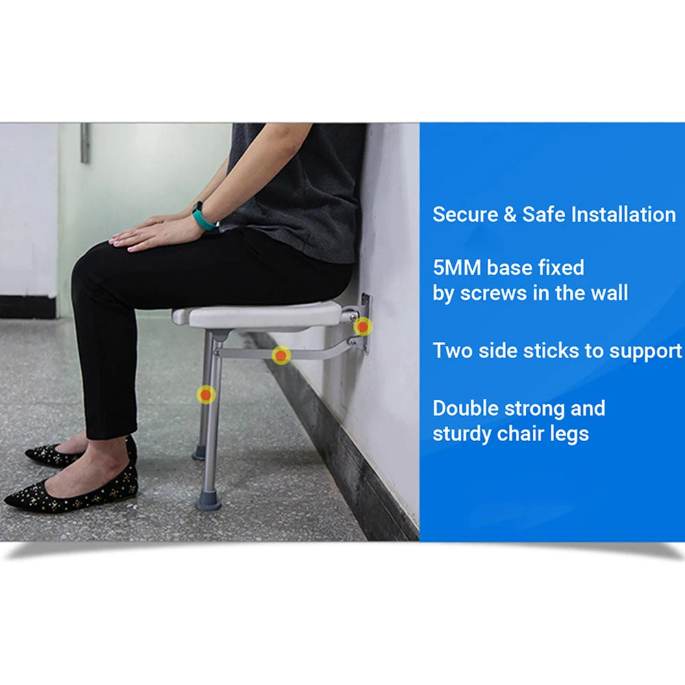 Wall Mounted Shower Seats Folding Shower Bench Bathroom Chair Stool with Non-slip Feet Drainage Holes For Elderly Disabled