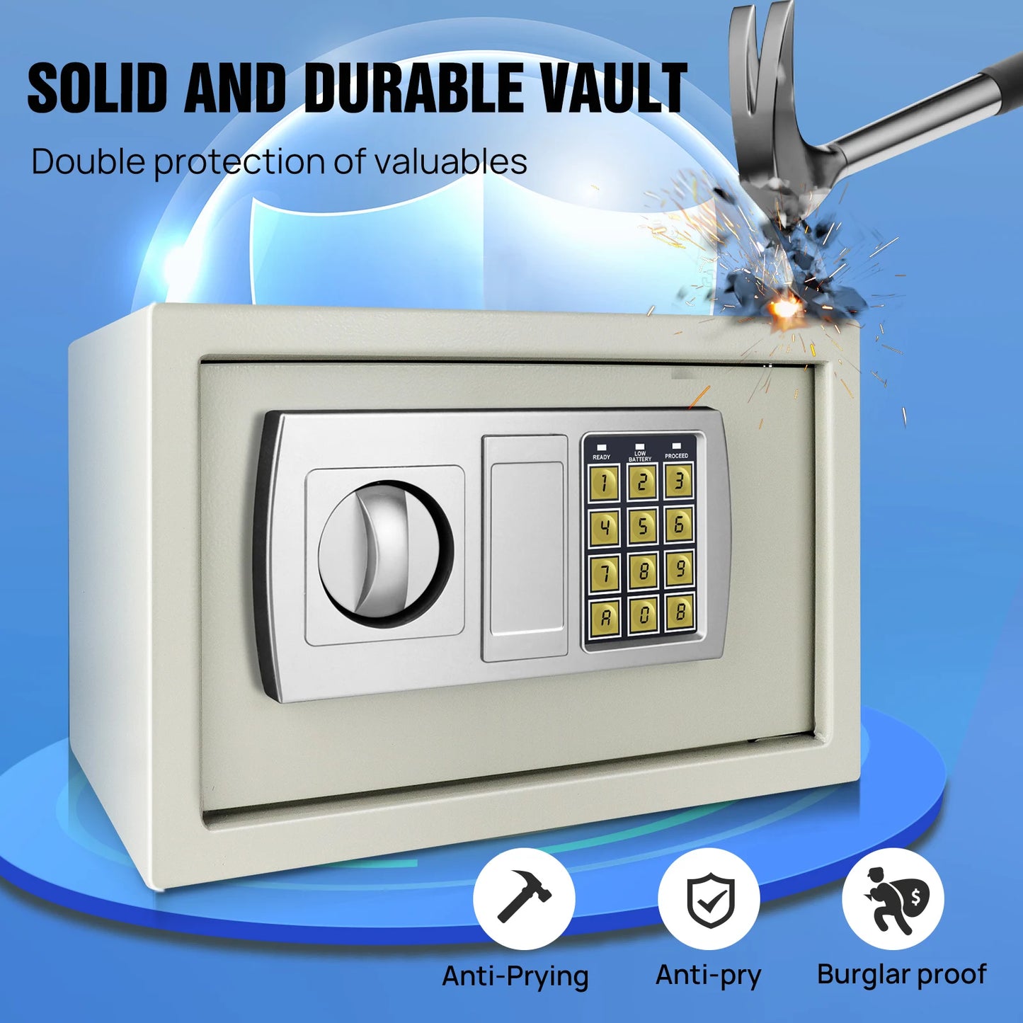 Fireproof 8.5L Electronic Password Security Safe Money Cash Deposit Box Office Home Safe Password Key Anti-theft Safe Box Home