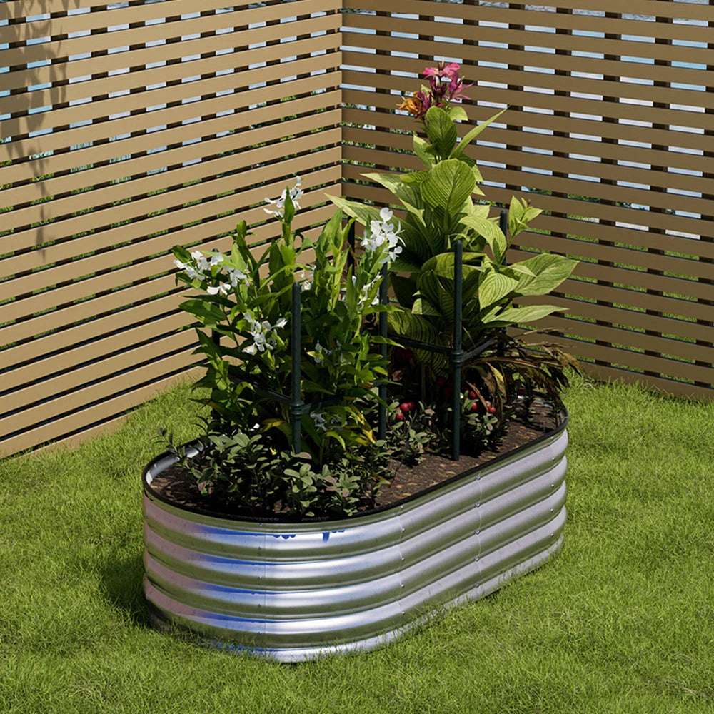 240CM Green Gardens Plan Oval-Shaped Galvanized Steel Raised Garden Bed