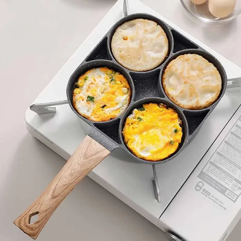 4-Hole Omelet Frying Pot Pan Non-stick Egg Pancake Steak Pan Cooking Egg Ham Pans Suitable for Gas Stove Induction Cooker