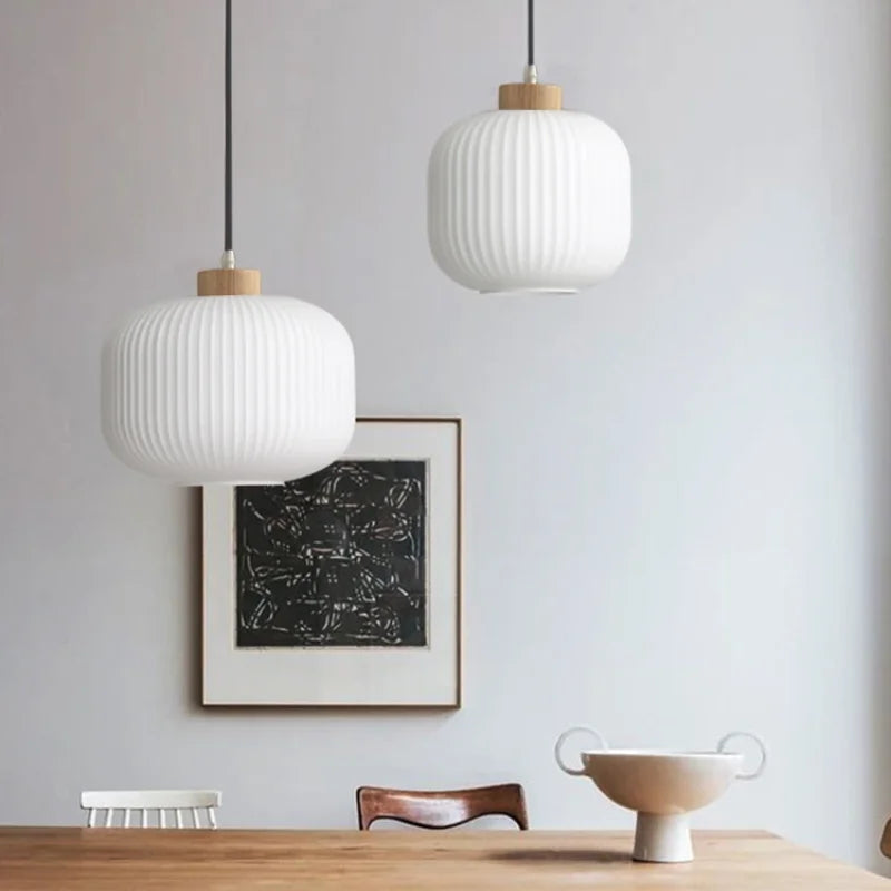 Japanese Wabi Sabi Style White Glass Lamp for Home Decoration Kitchen Bedroom Dining Room Pendant Light