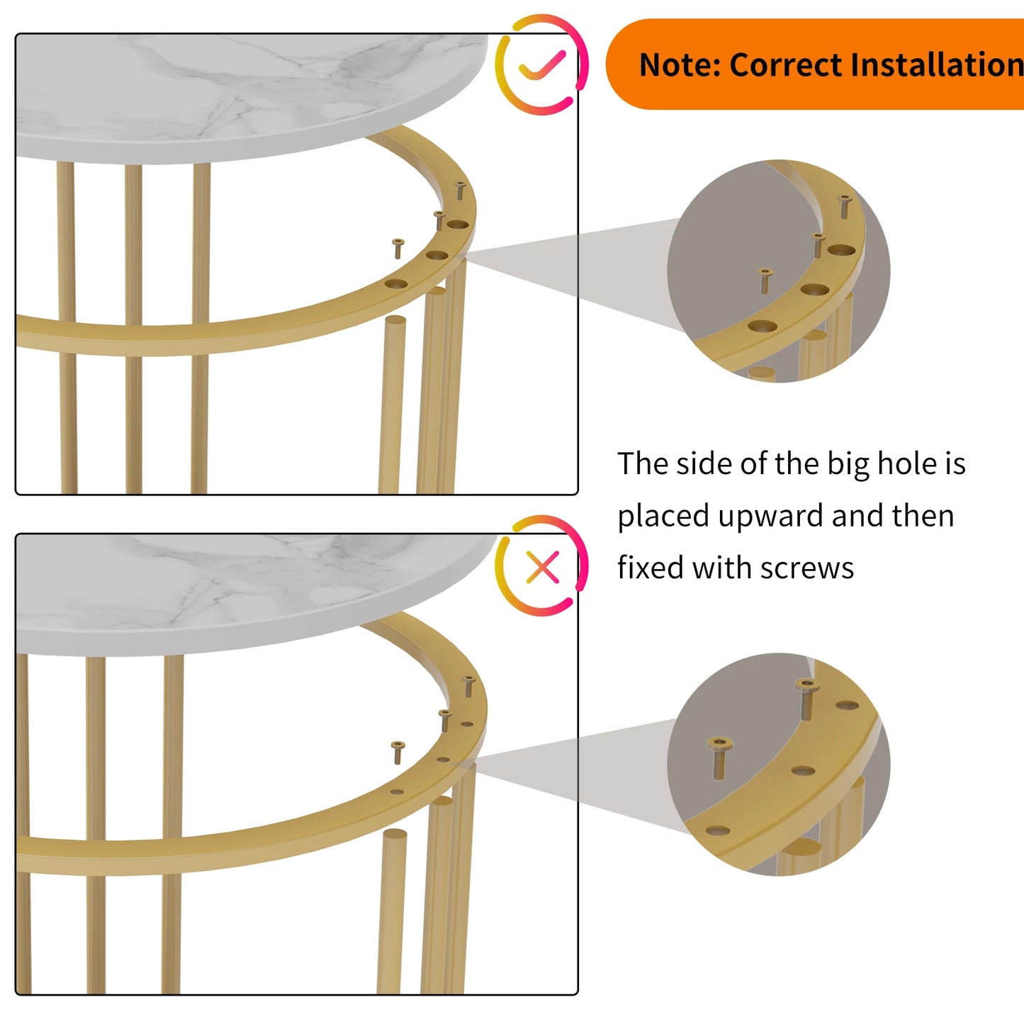 Round Marble Coffee Table Sofa Side Table Living Room Home Furniture Metal Frame 3 Colors