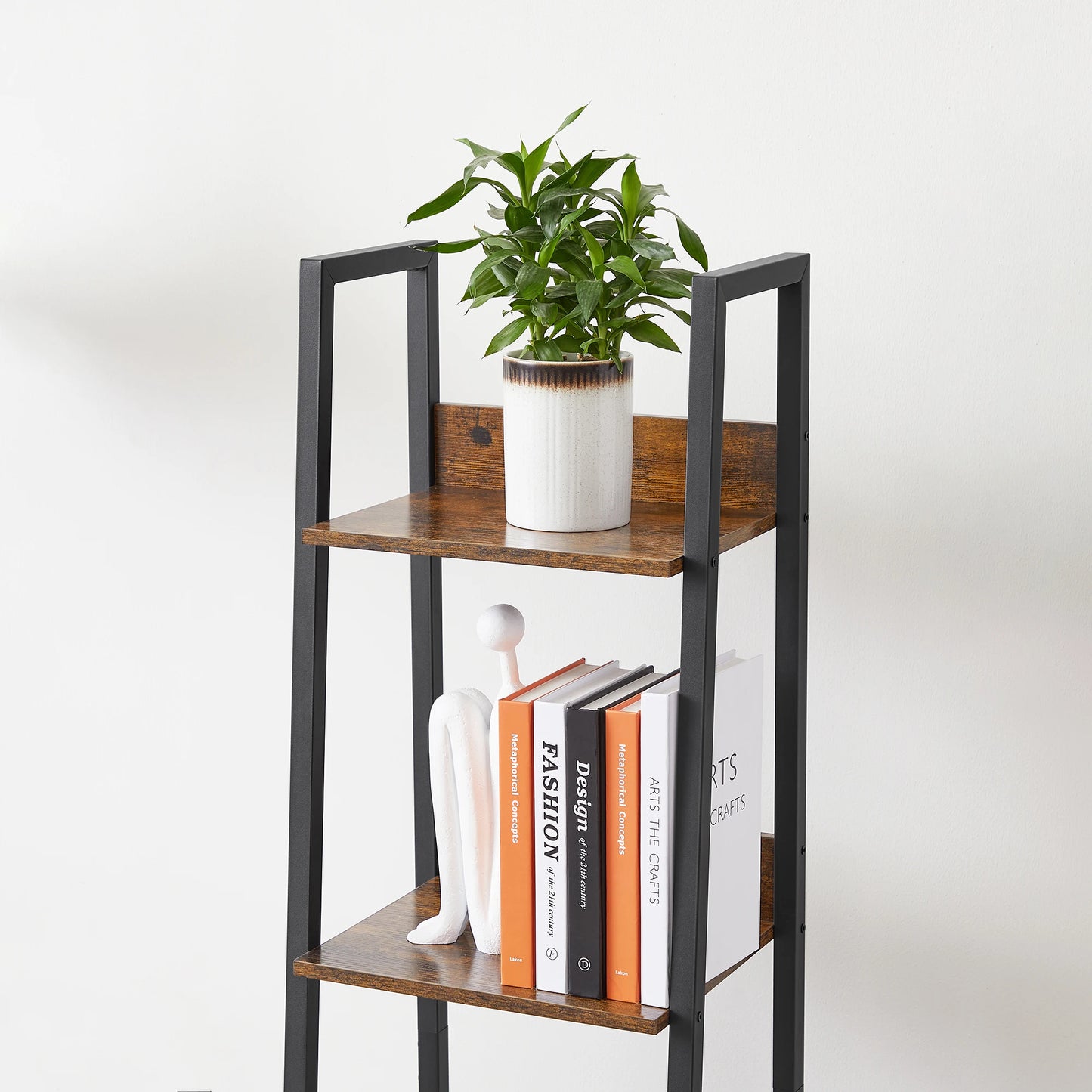 VASAGLE 5 Tier Shelf Ladder Bookcase Storage Stand Office Living Room Bedroom Kitchen Rustic Brown & Black