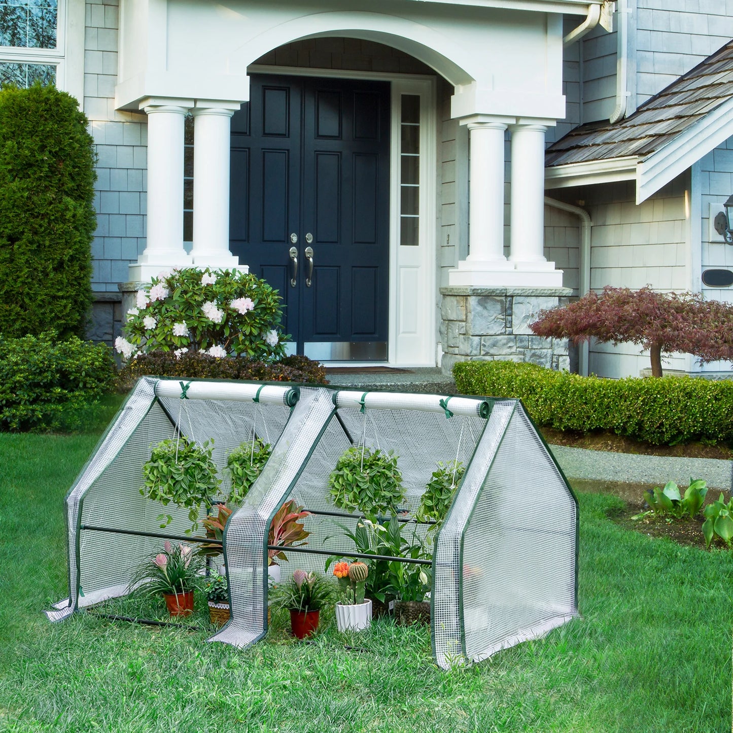 Foil Garden Greenhouse Cold Frame with Roll-Up Doors 4 Pegs Reinforced PE Tarpaulin Warm House for Plants Flowers Tomato Outdoor