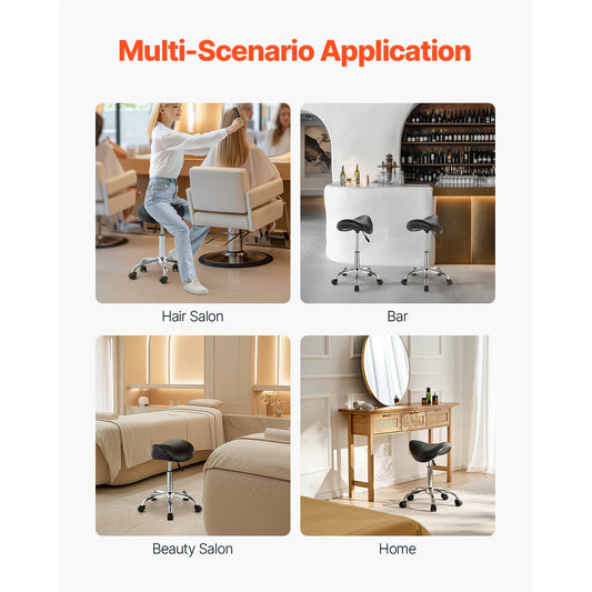 VEVOR Saddle Stool w/ Wheels 450 LBS Weight Capacity Height Adjustable Ergonomic Swivel Saddle Chair for Salon Spa Tattoo Clinic