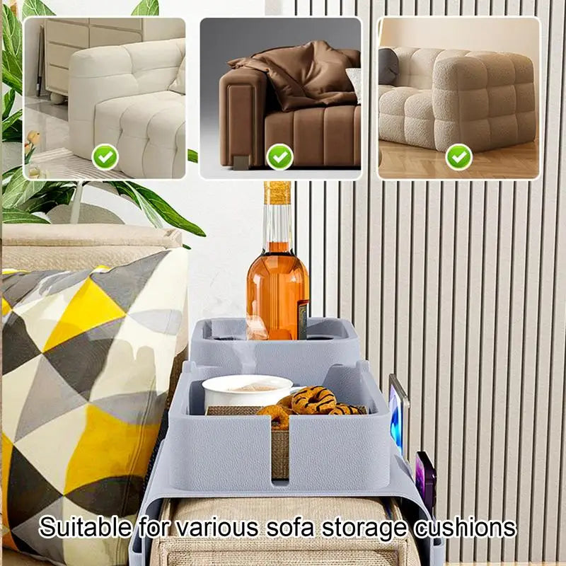 Silicone Couch Arm Tray Sofa Armrest Organizer Cup Holder Back Grid-Like Design Storage Supplies for Car Backseats Living Rooms