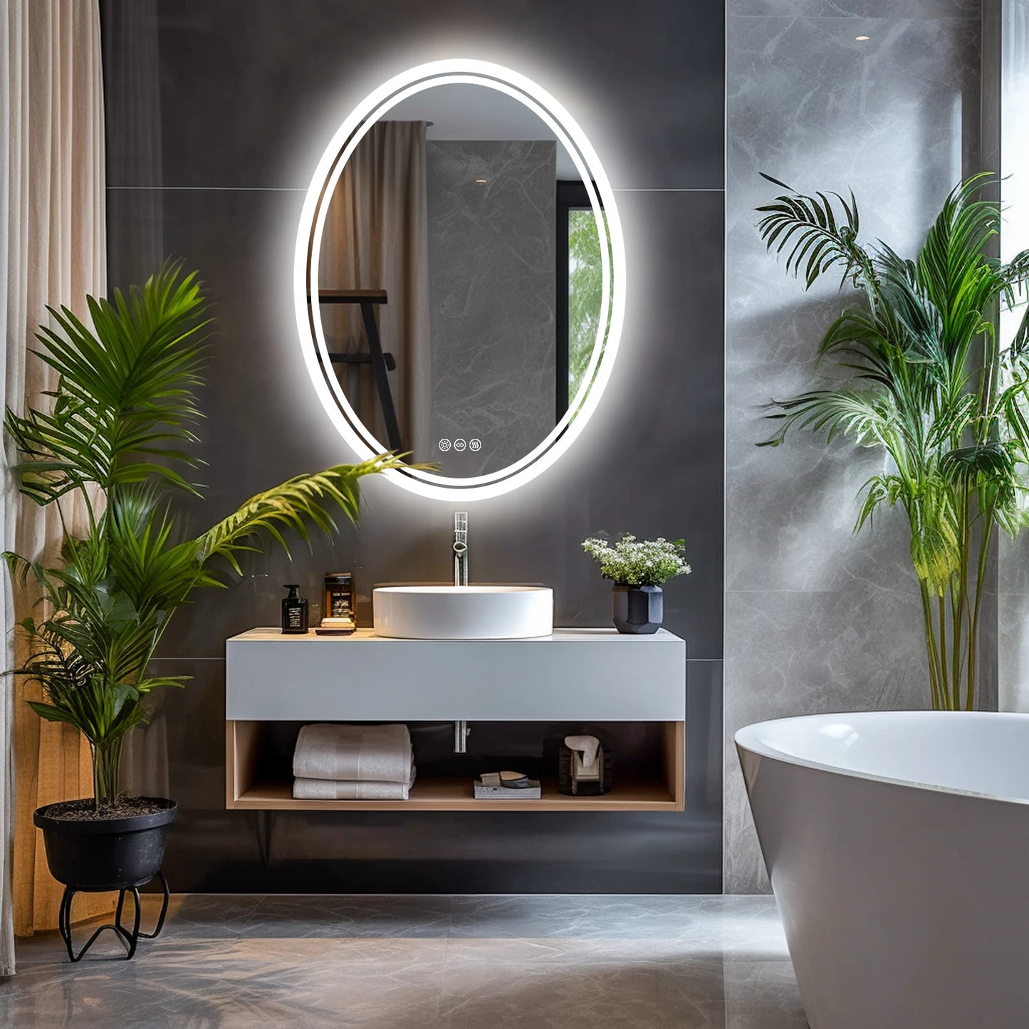 LED Bathroom Mirror Backlit Oval Vanity Mirror with Lights Wall Mounted Anti-Fog Lighted Bathroom Mirror Dimmable Makeup Mirror