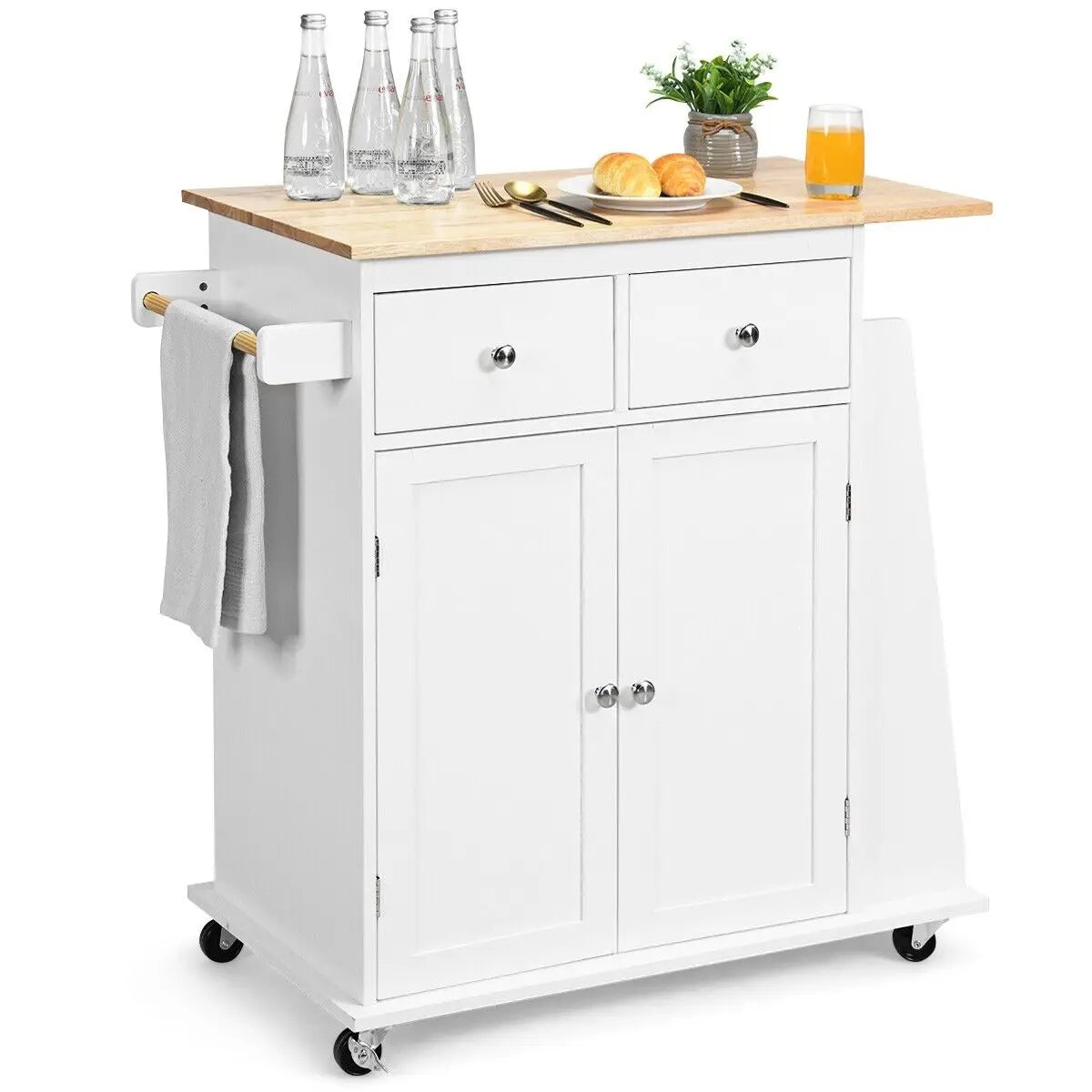 GOFLAME Kitchen Island Rolling Storage Cabinet Trolley Cart Adjustable Shelves 2 Drawers