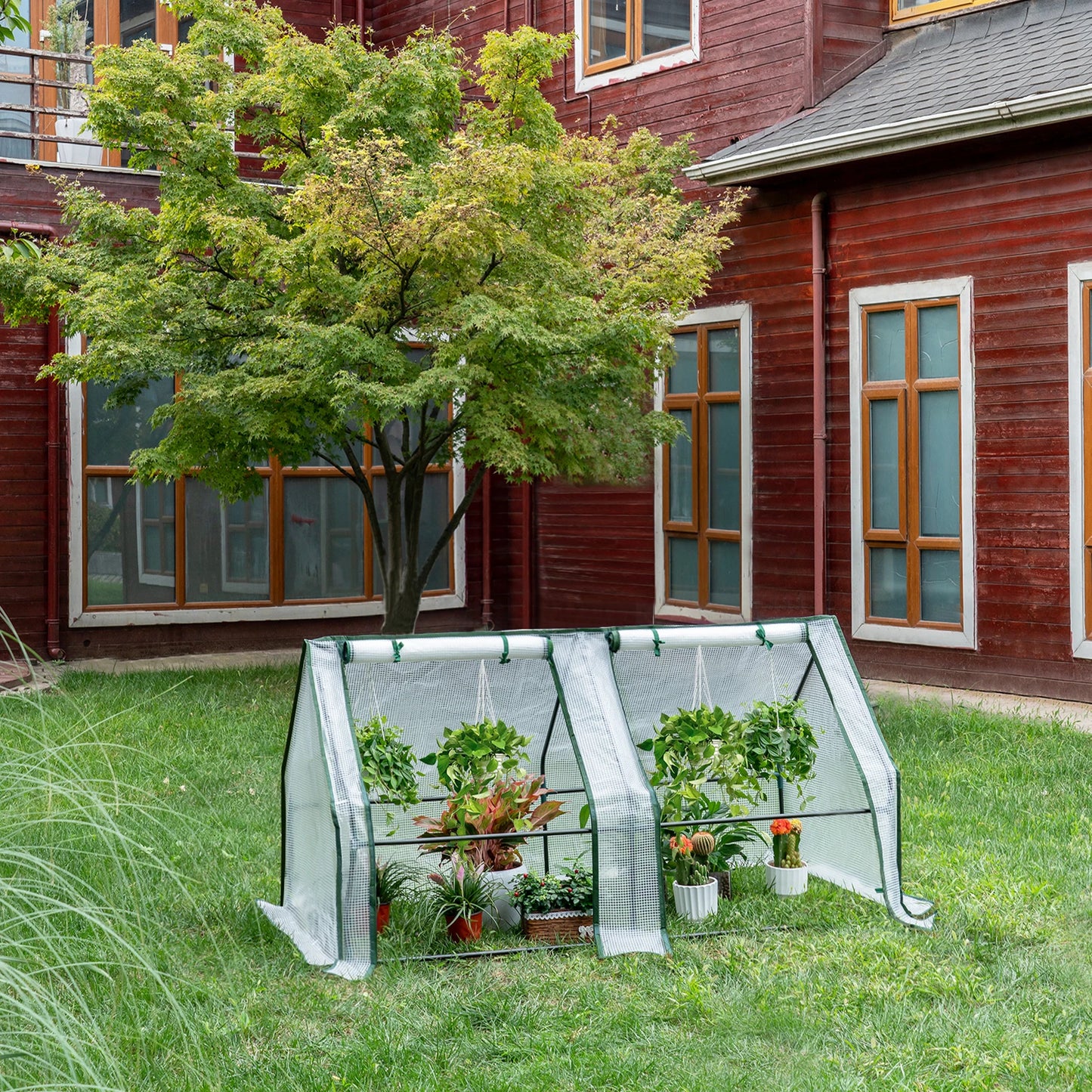 Foil Garden Greenhouse Cold Frame with Roll-Up Doors 4 Pegs Reinforced PE Tarpaulin Warm House for Plants Flowers Tomato Outdoor
