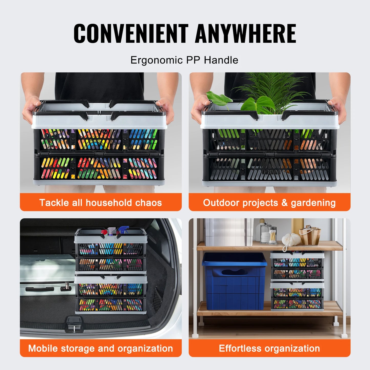 VEVOR 3pcs Foldable Storage Basket Collapsible Shopping Crate with Handle for Kitchen Grocery Living Room Desktop Organization