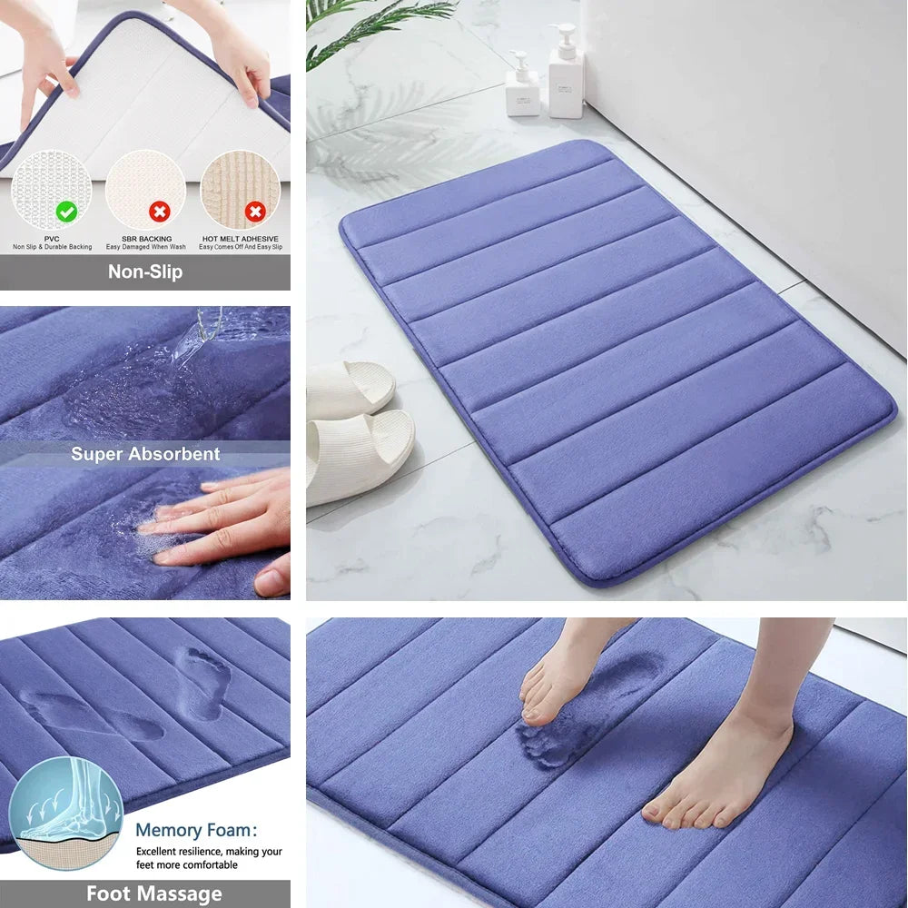 Black Memory Foam Bath Mat Soft Comfortable Super Water Absorption Non-Slip Thick Machine Washable Easy to Dry Home Floor Rug