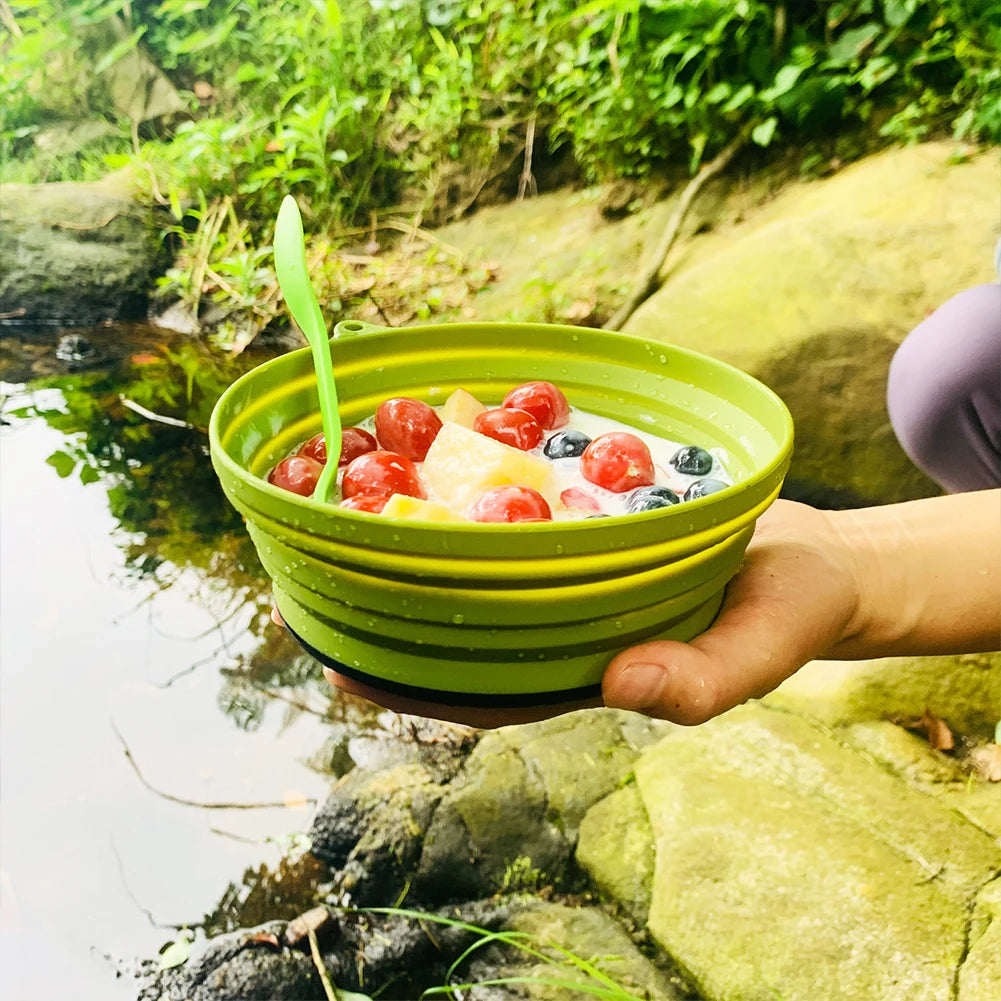 Portable Folding Pot Lunch Box Camping Pot Set with 2 Foldable Bowls Silicone Cooking Food Container Outdoor Camping Tableware