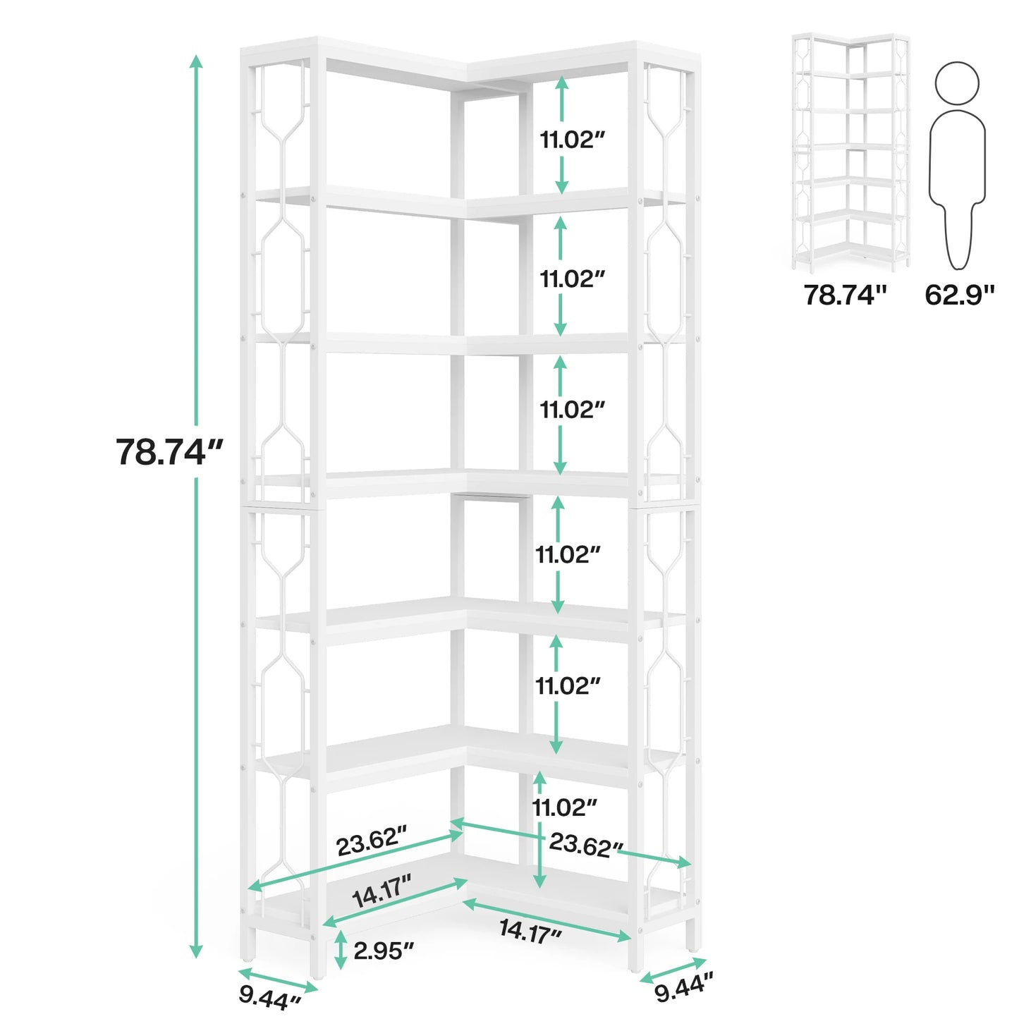 Tribesigns 7-Shelf Corner Bookshelf,Large Modern Corner Bookcase, 7-Tier Tall Corner Shelf Storage Display Rack with Metal Frame